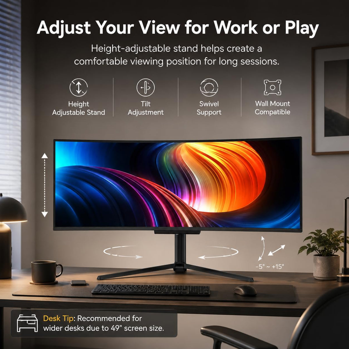 Flexible connectivity: HDMI 2.1 and DisplayPort 1.4 on Deco Gear monitor.