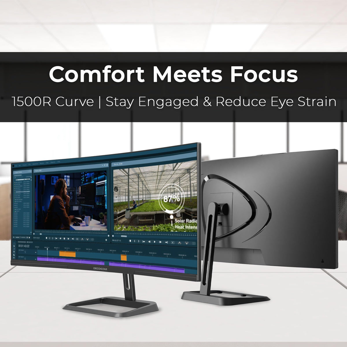 Deco Gear curved VA panel 1500R enhances focus during long work sessions