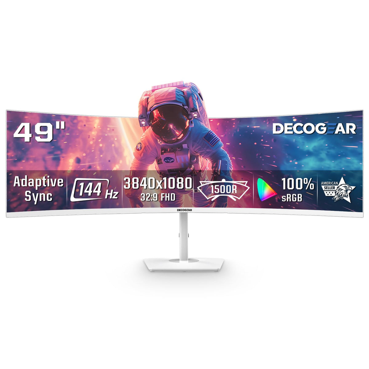 Deco Gear white 49 inch curved monitor for immersive ultrawide viewing and productivity