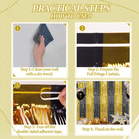DECOCKRAT foil fringe curtain close-up shows shiny tinsel catching light beautifully.