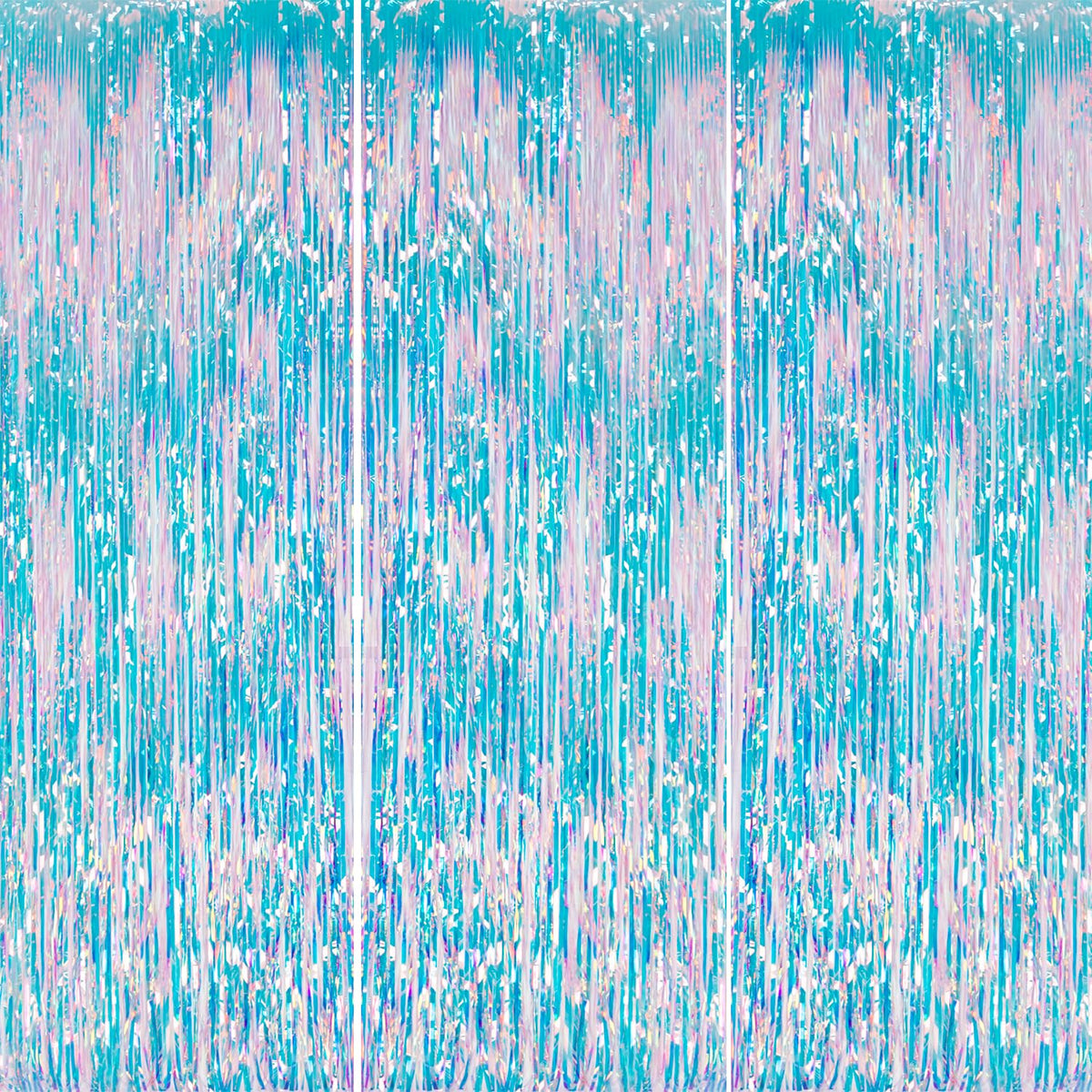 DECOCKRAT iridescent foil fringe curtain backdrop enhances photos with sparkling ambiance