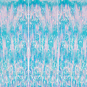DECOCKRAT iridescent foil fringe curtain backdrop enhances photos with sparkling ambiance