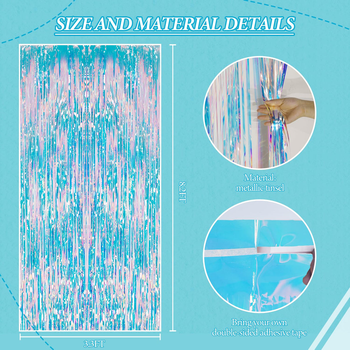 DECOCKRAT foil fringe curtain iridescent backdrop adds reflective shimmer to party decor