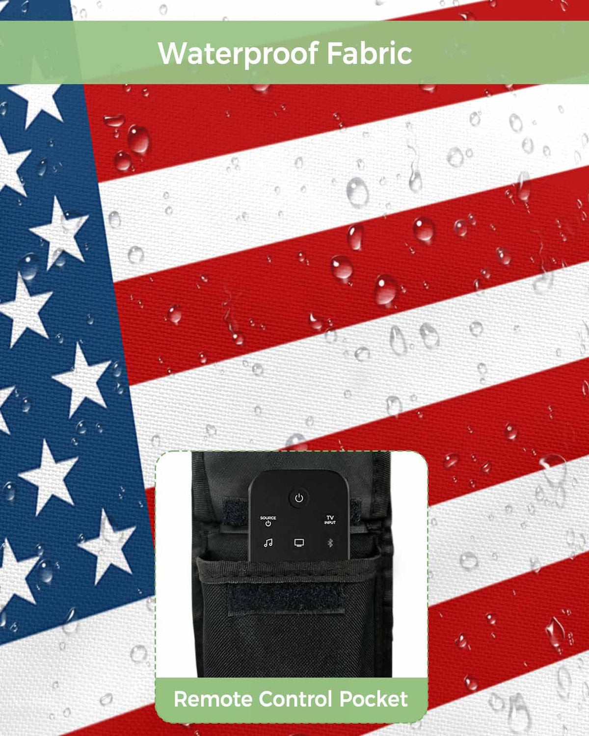 DecorLovee back pocket detail with remote inside for easy access and protection