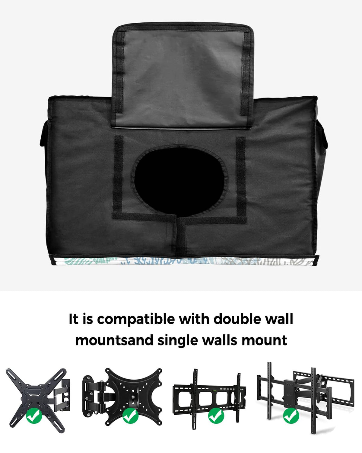 DecorLovee mounted TV with cover in patio setting for stylish outdoor protection