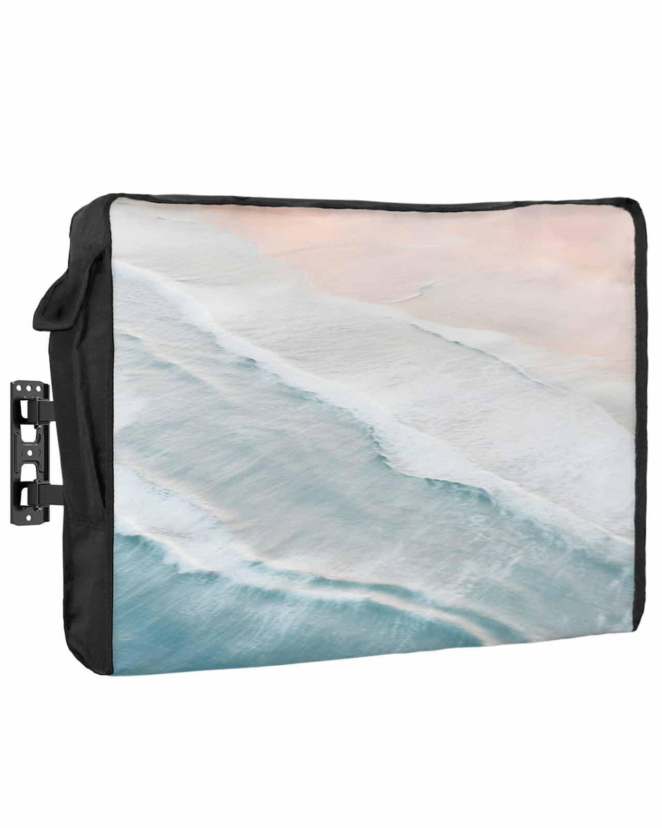 DecorLovee front view of beach-pattern TV cover showing full protection and style