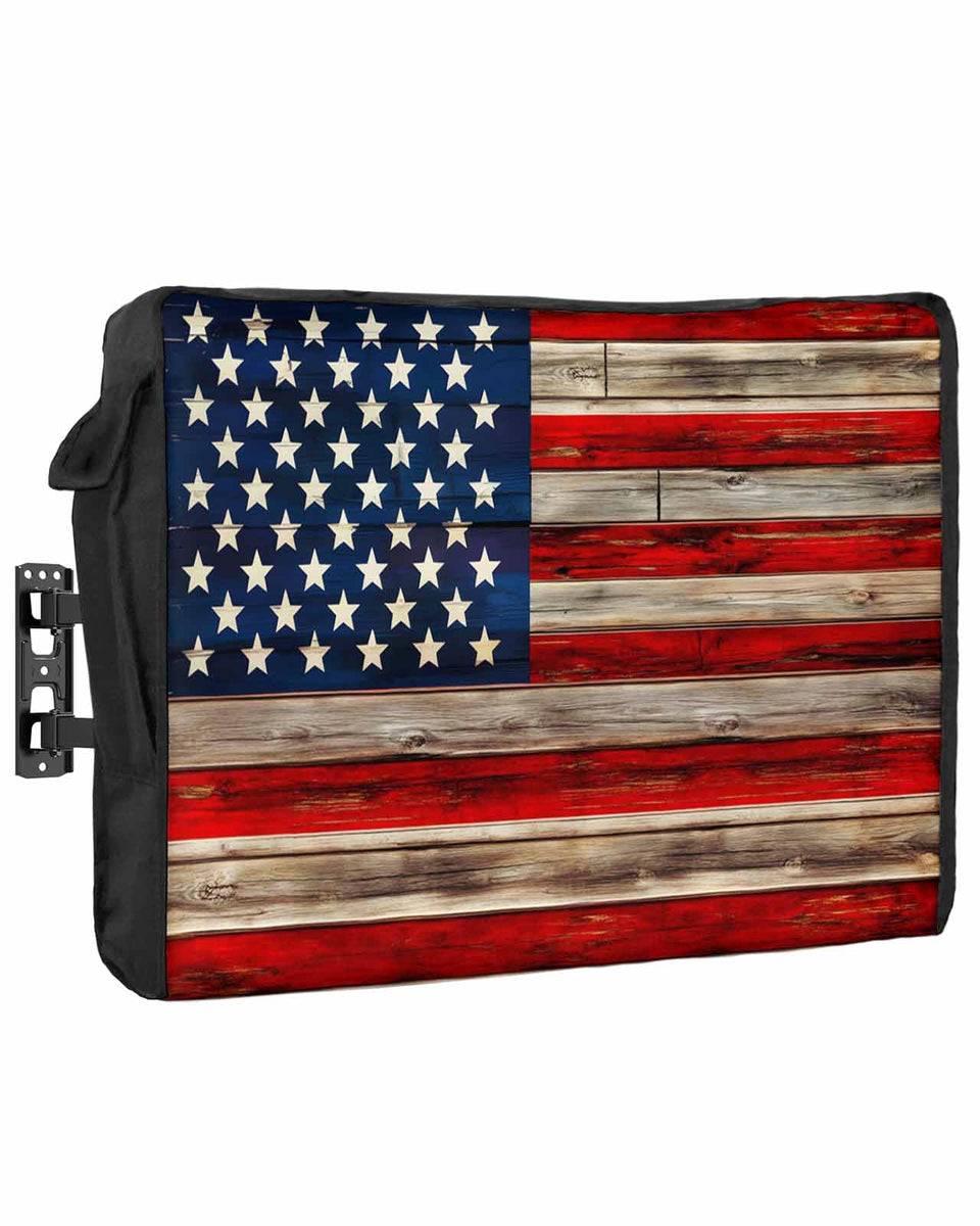 DecorLovee front view showing American flag cover protecting TV