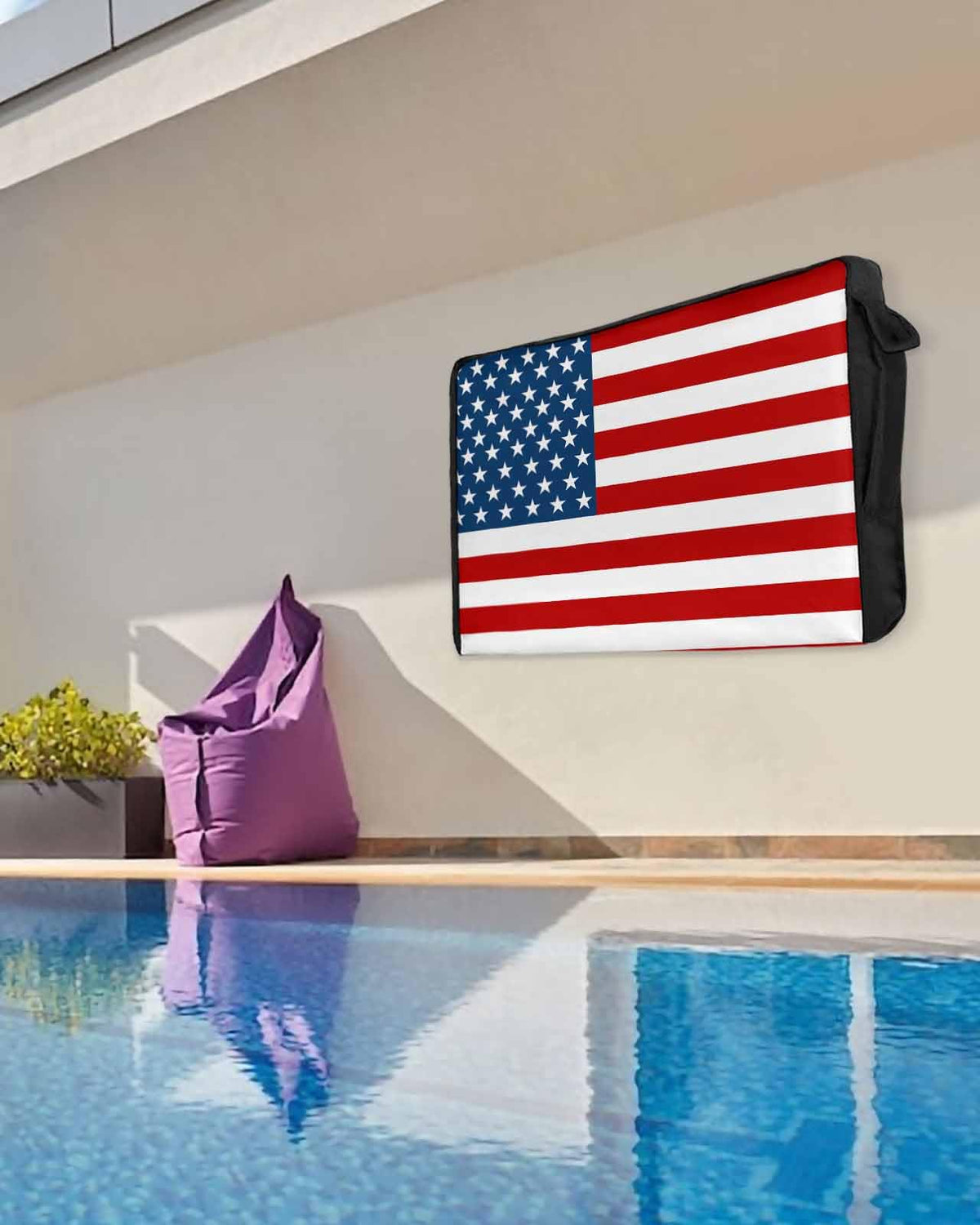 DecorLovee cover on mounted TV in patio setting adds weather protection and style