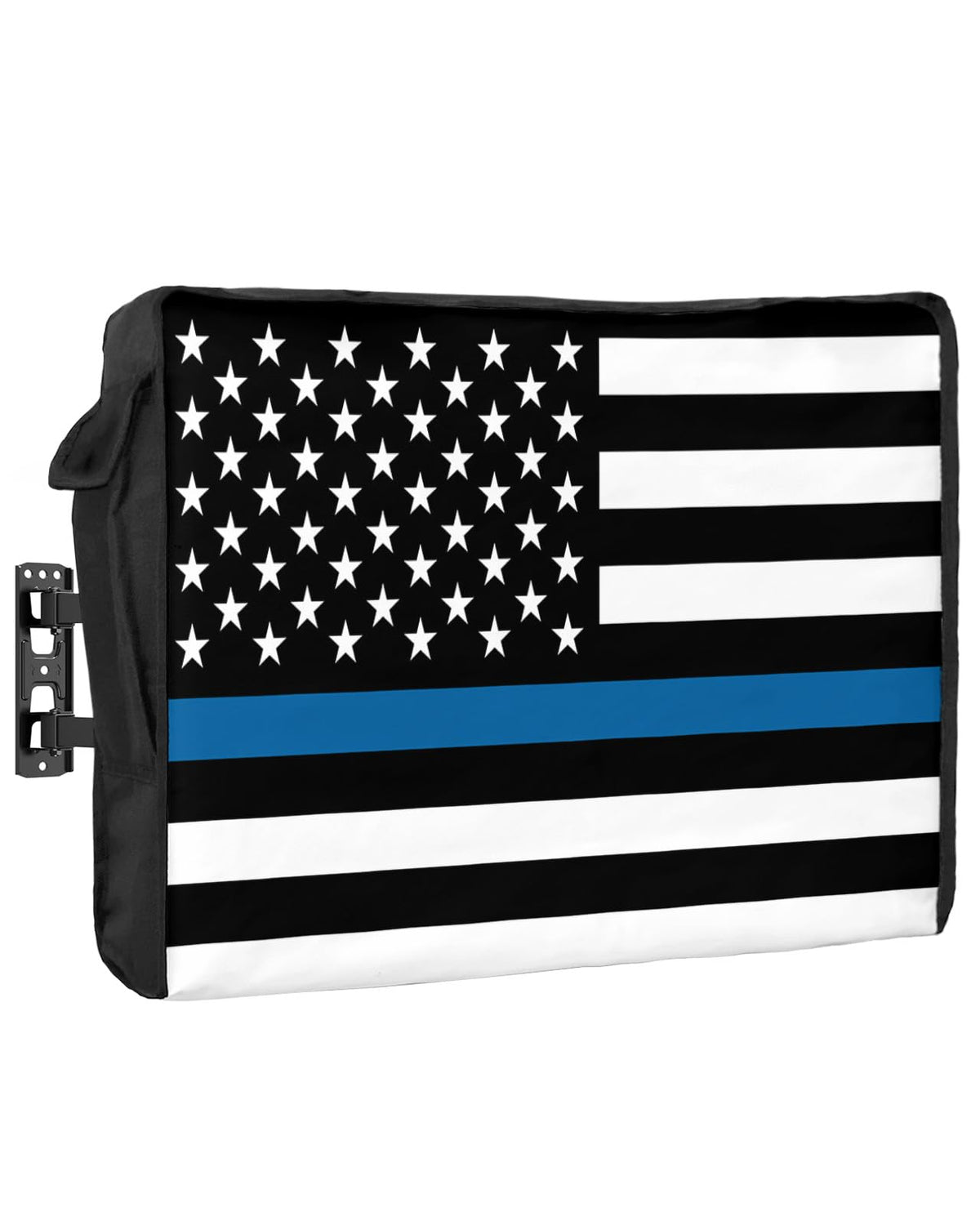 DecorLovee front view showing police flag cover protecting TV, enhances exterior looks