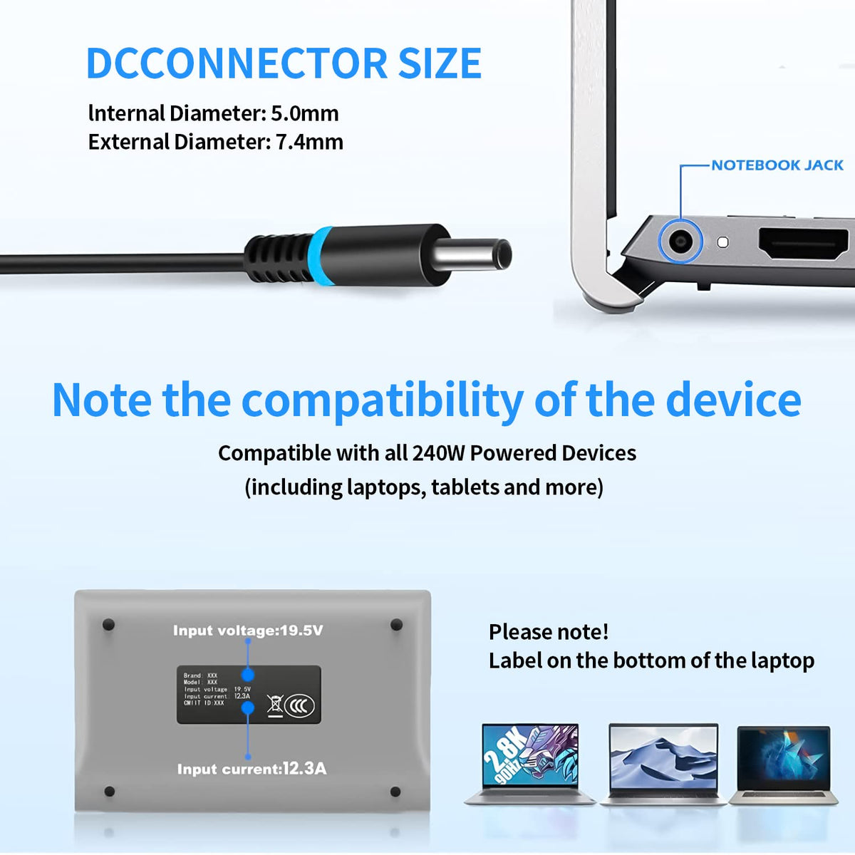 DECSZDY 19.5V 12.3A output with 240W capacity for demanding laptops