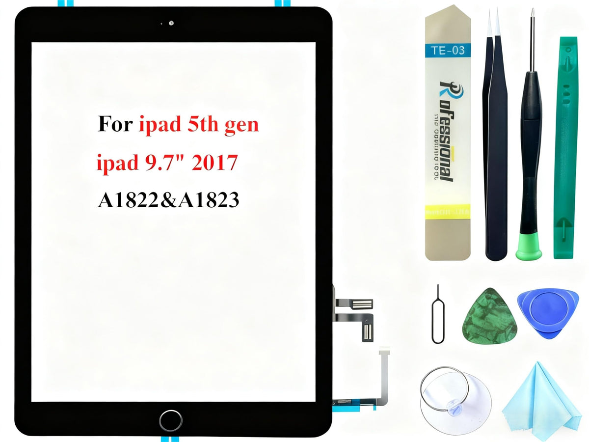 Dedyel black touch screen for iPad 5 with home button restores responsive touch.