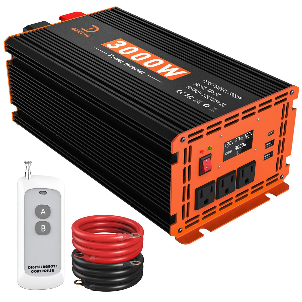 DEECHI 3000W inverter front view showing rugged housing for RV trips