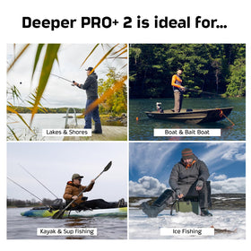 Wide beam coverage on Deeper PRO+ 2 enables broad-area sonar scanning.