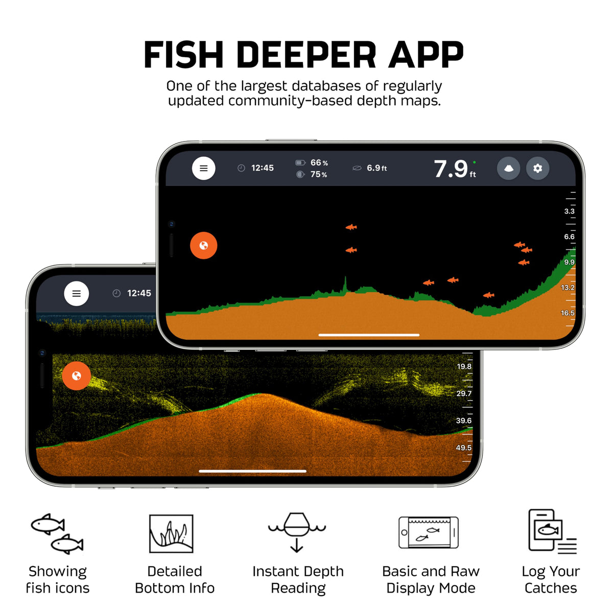 Kayak casting with Deeper Start provides accurate fish location and bottom contour data.
