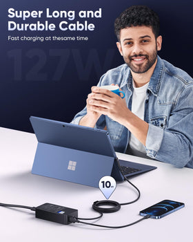 DeepFun 10ft cable reaching sofa or desk while charging.