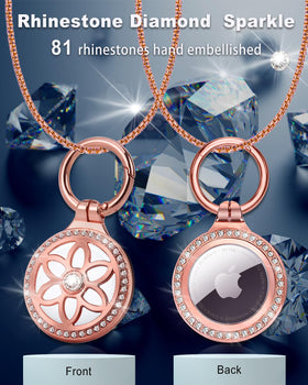 DEERLET AirTag necklace 81 rhinestones close-up sparkle