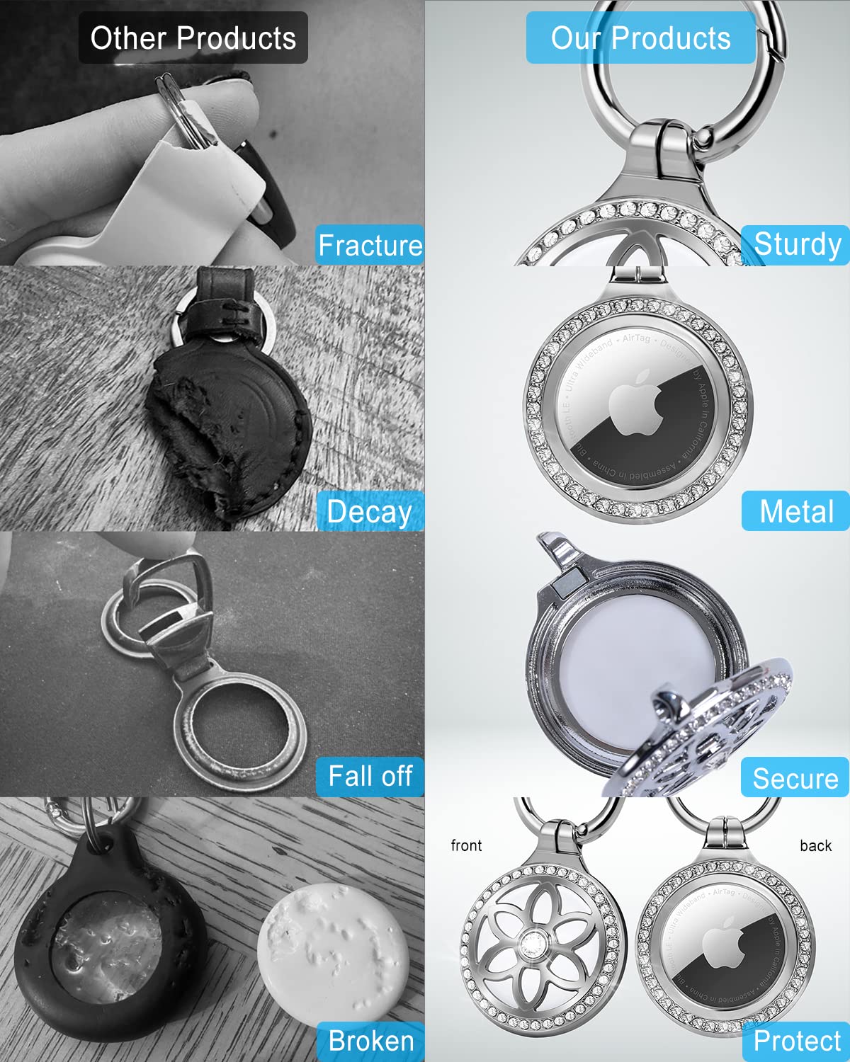 DEERLET AirTag necklace uses hard metal construction for durability.