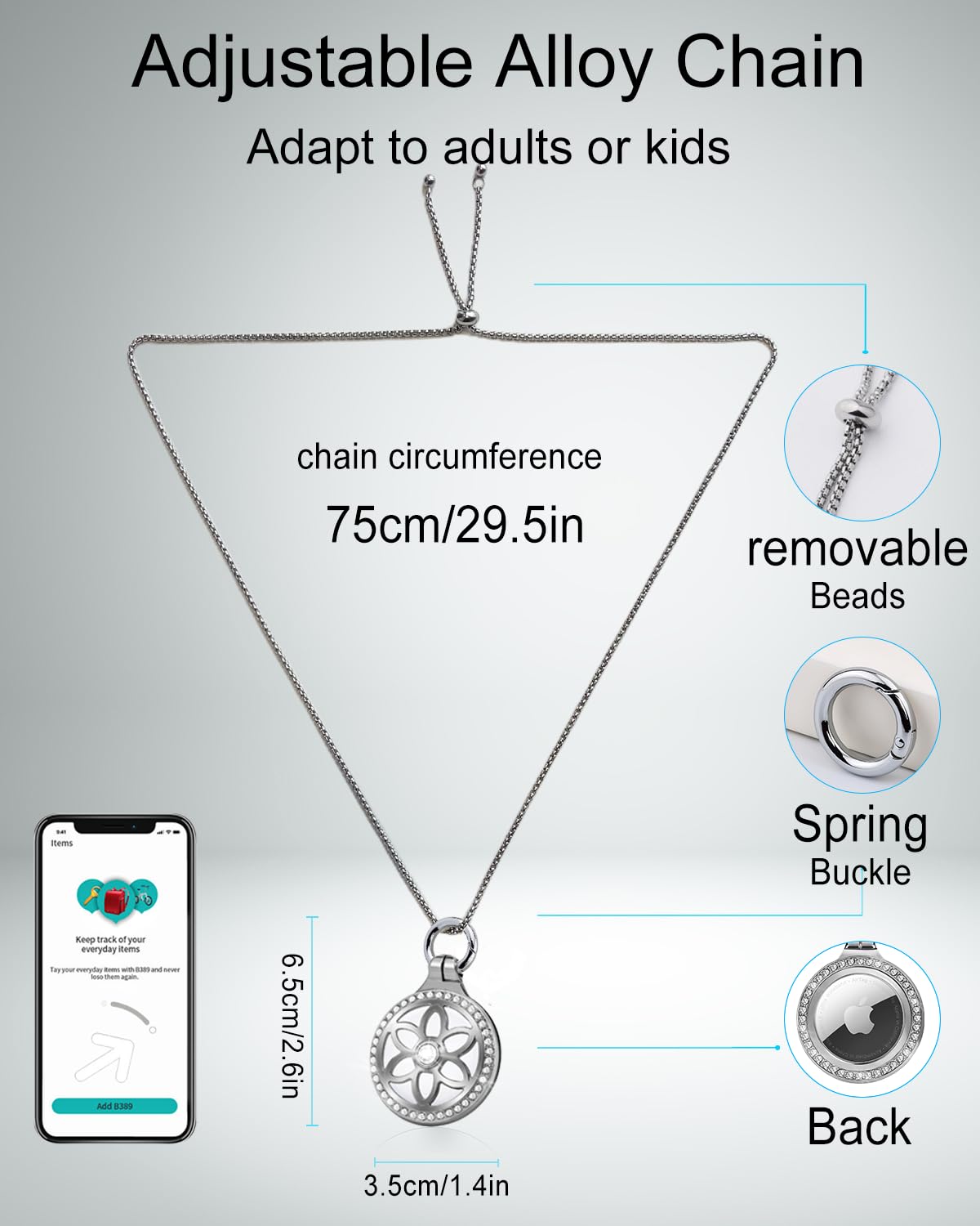 DEERLET AirTag necklace designed for kids to wear safely.