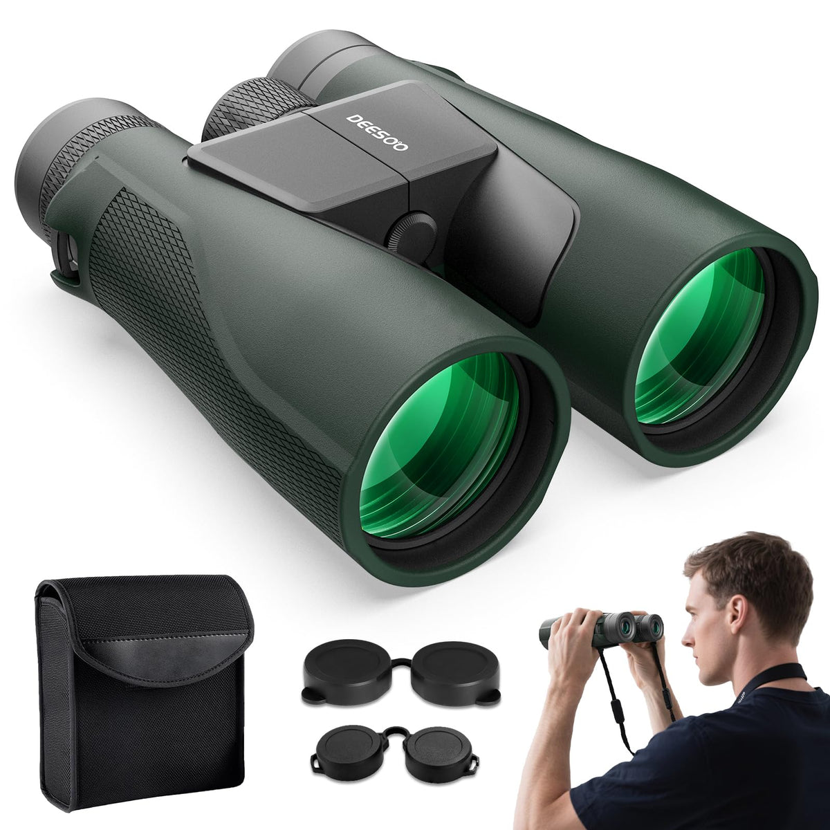 deesoo front view showing binoculars and benefits of clear long-range vision