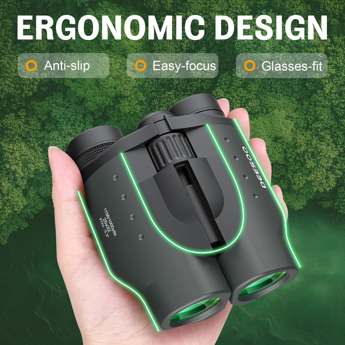 deesoo binoculars held in hand demonstrating lightweight portable scale
