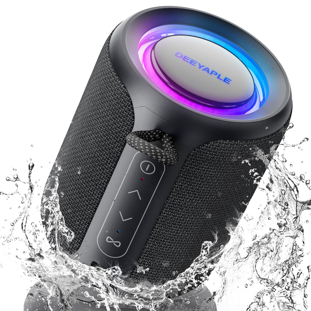 Deeyaple Bluetooth speaker front view showing compact portable design and 15W sound.