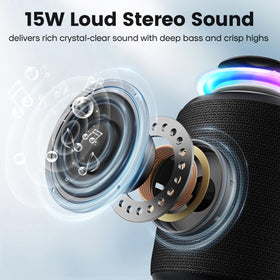 Deeyaple Bluetooth speaker with LED lights for immersive mood lighting during parties.