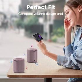Deeyaple dusty-pink compact-size Bluetooth speaker for easy packing.