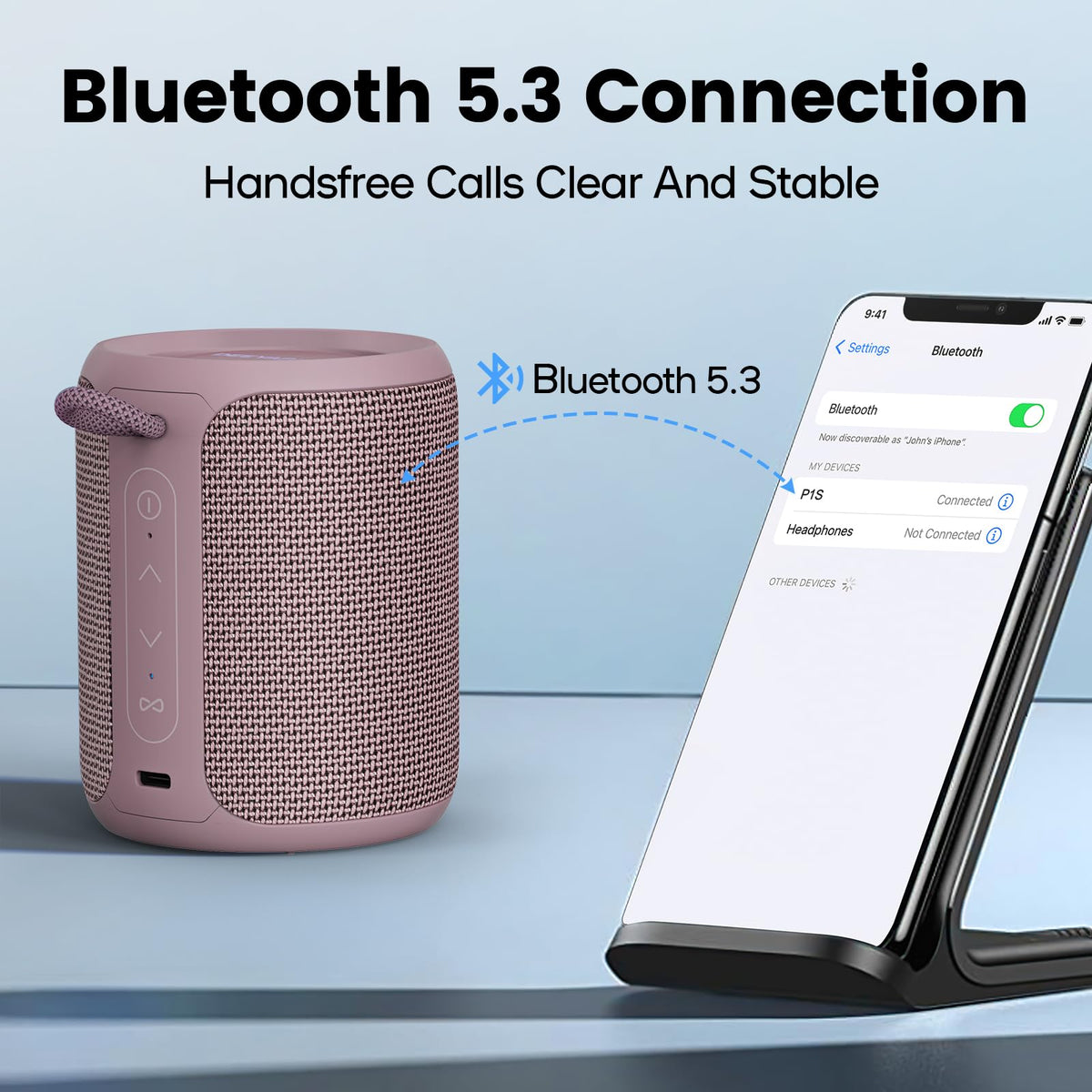 Deeyaple dusty-pink Bluetooth speaker side-ports showcase connectivity and rugged design.