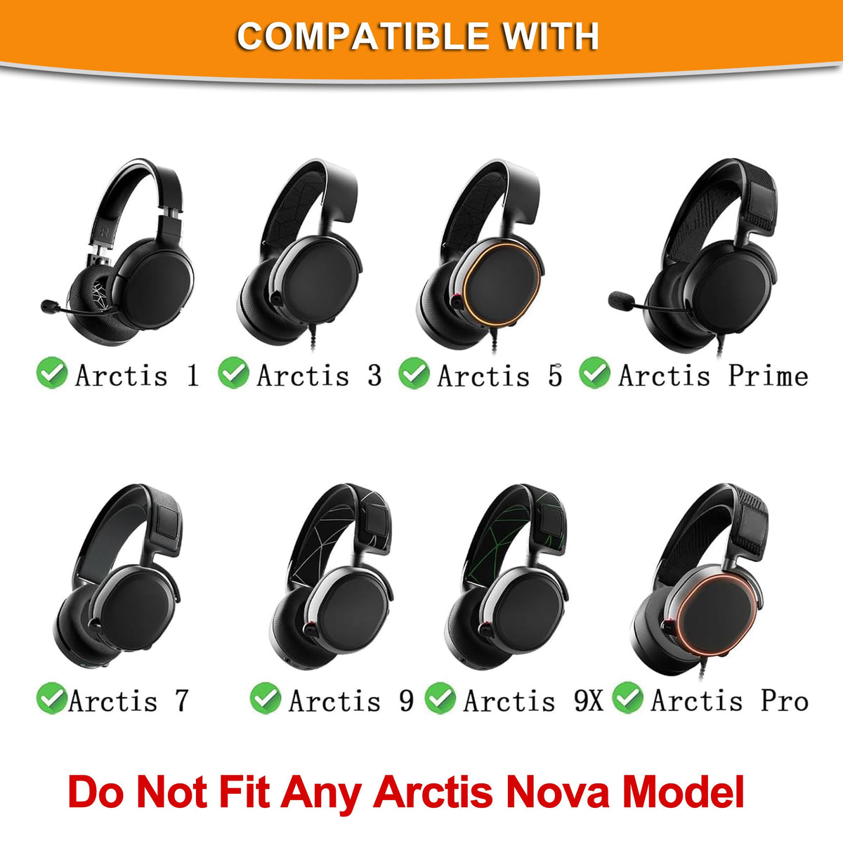 Defean Arctis ear pads compatibility list showing broad headset fit