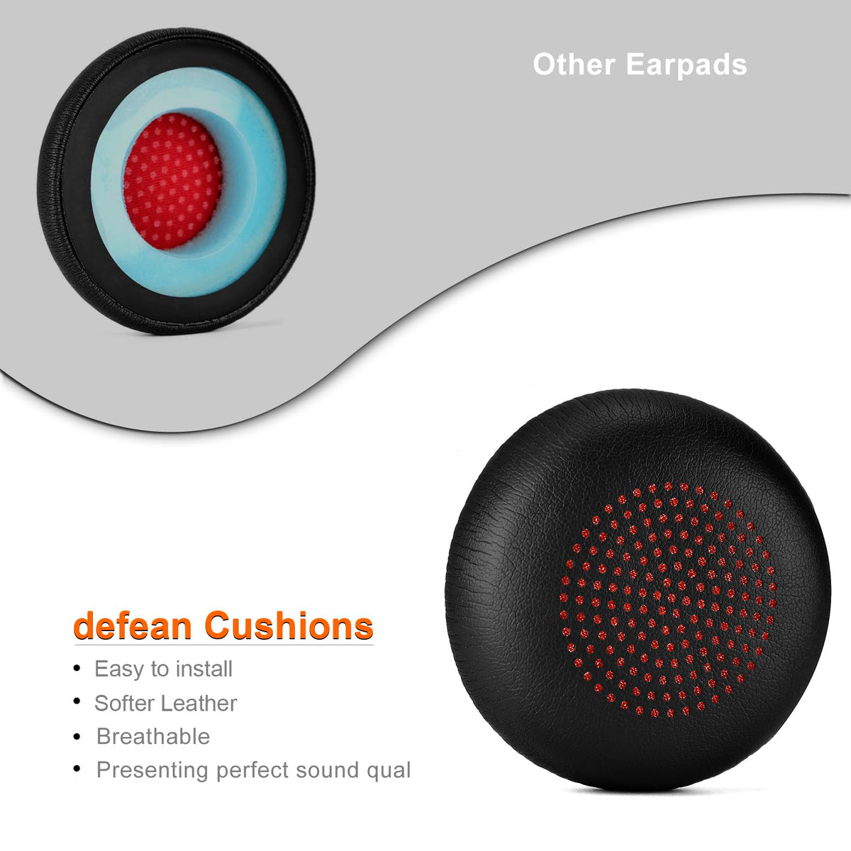 Defean ear pads cover closeup with soft texture and durable stitching