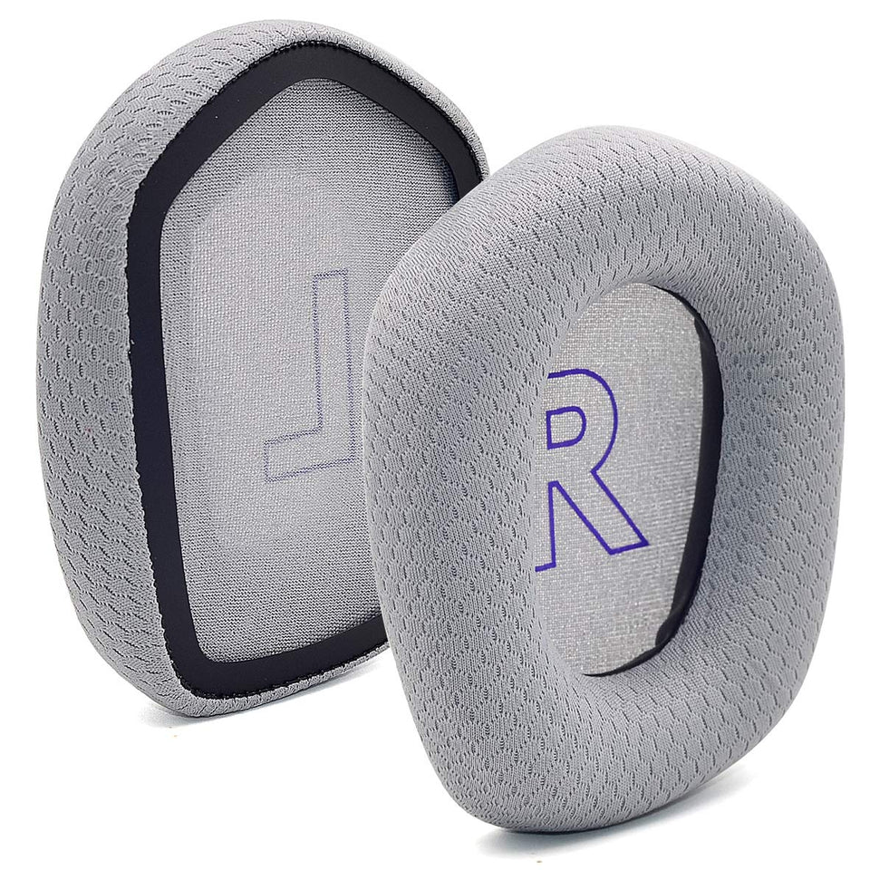 defean front view of gray G733 earpads showing clean fit and refreshed look