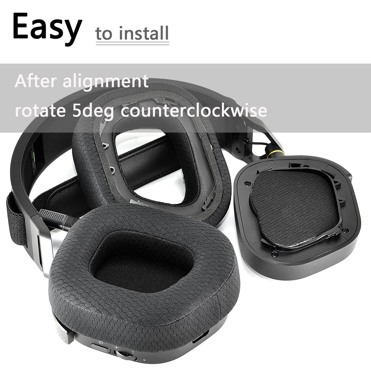 Defean HS80 pads mounted on headset to demonstrate secure fit