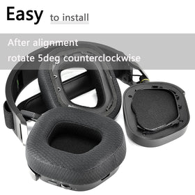 Defean HS80 pads mounted on headset to demonstrate secure fit