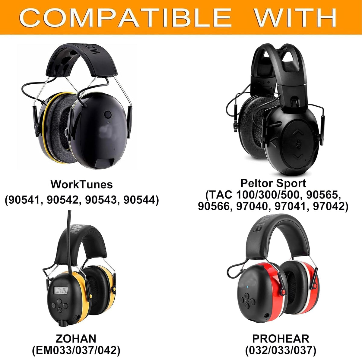 Defean earpads snap-fit view securing compatibility with 3M WorkTunes