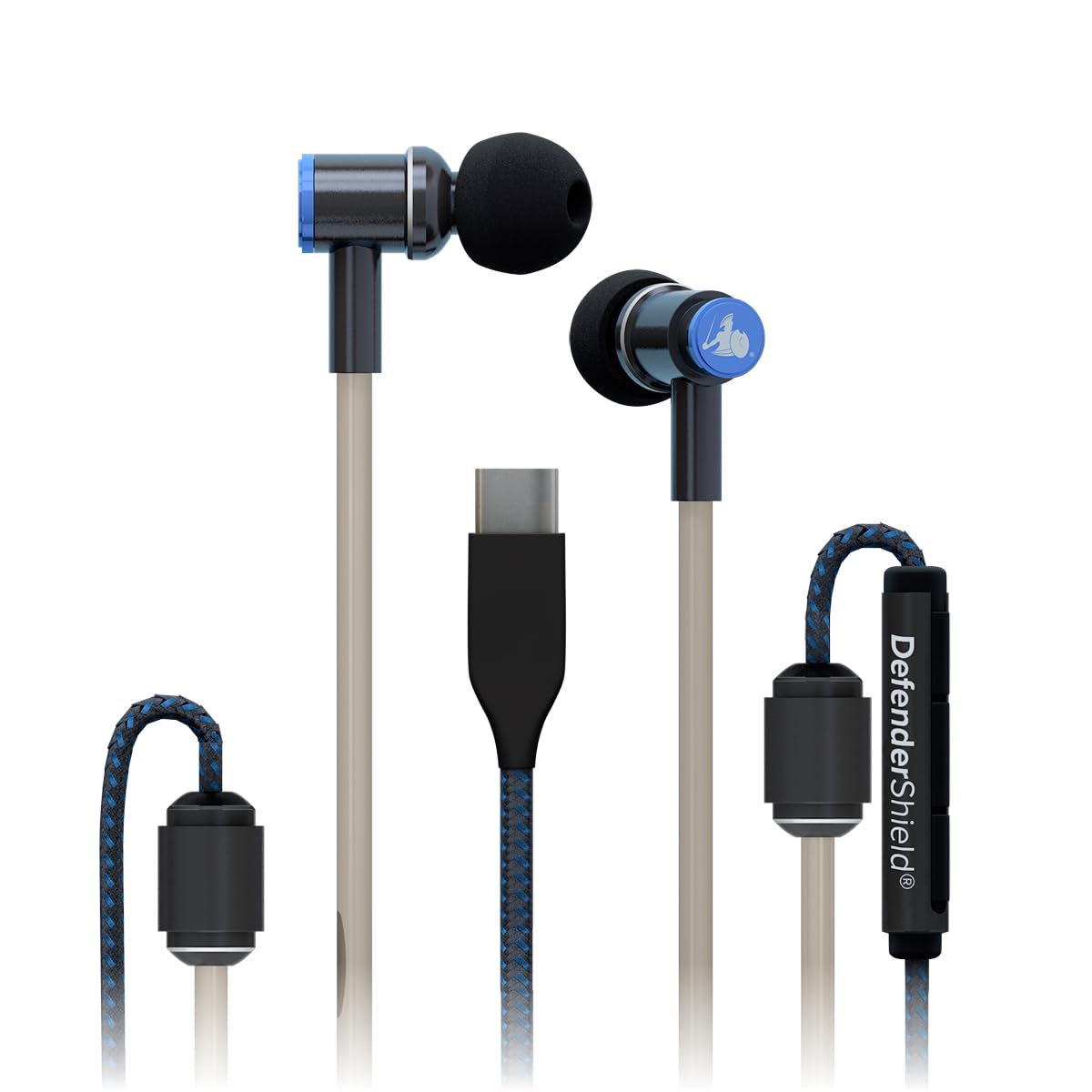 DefenderShield air-tube earbuds USB-C mic for clear calls