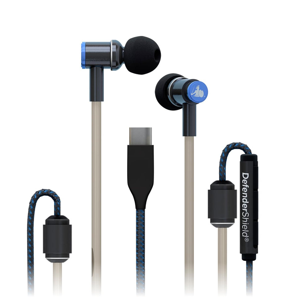 DefenderShield air-tube earbuds USB-C mic for clear calls