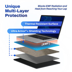 DefenderShield DefenderPad mounted on a 17-inch laptop demonstrates universal fit and portability.