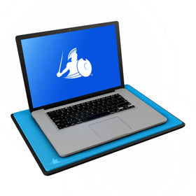 DefenderShield DefenderPad top view shows EMF blocker pad delivering heat control for safer laptop use.