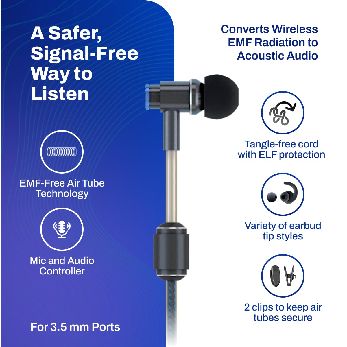DefenderShield EMF earbuds in-ear design with silicone tips close-up