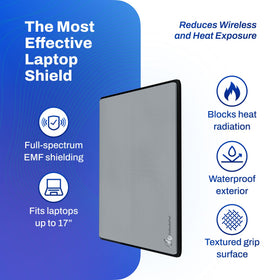 Heat-dissipating DefenderShield pad shown under a laptop for cooler sessions.