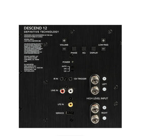 DN12 rear panel demonstrates versatile connections for LFE, RCA, USB, and binding posts.