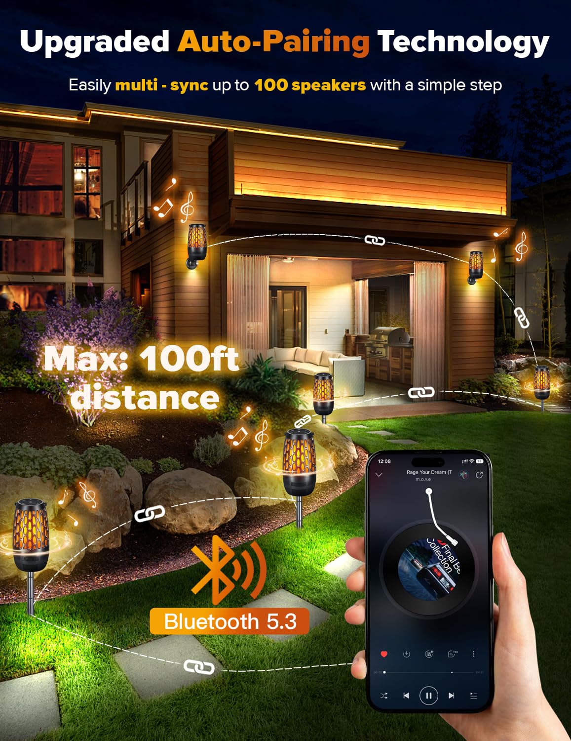 Dehikewell auto-pairing mode enables seamless multi-speaker sync for parties.