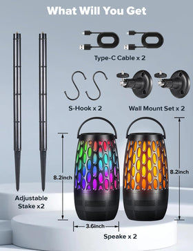 Dehikewell package includes speaker units, charging cable, hooks, mounts, and guide.