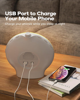 Dekala dual alarms show two wake times and snooze control.