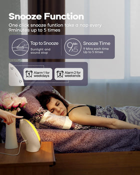 Dekala sunrise alarm clock display settings reveal brightness levels.
