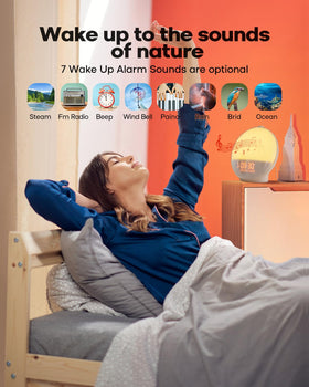 Dekala sunrise alarm clock side view shows compact bedside presence.