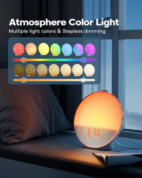 Dekala sunset simulation feature highlights smooth dimming for relaxed evenings.