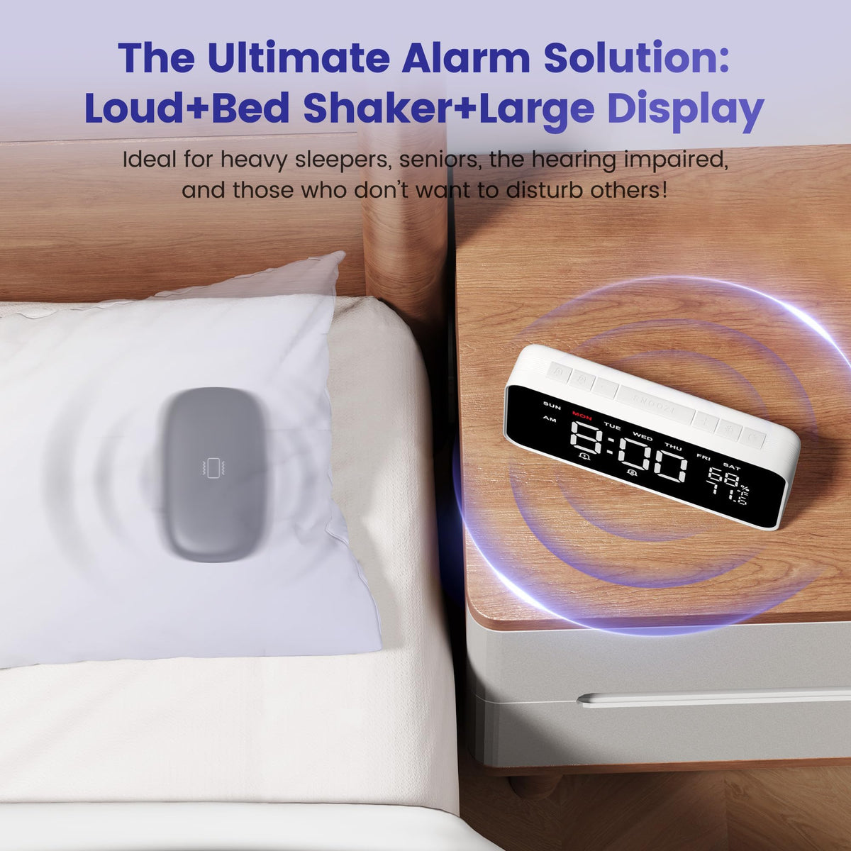 Dekala wireless bed shaker placed under pillow for strong vibrations benefit