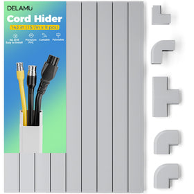 Delamu 142in grey cord hider on wall hides multiple cables behind the TV