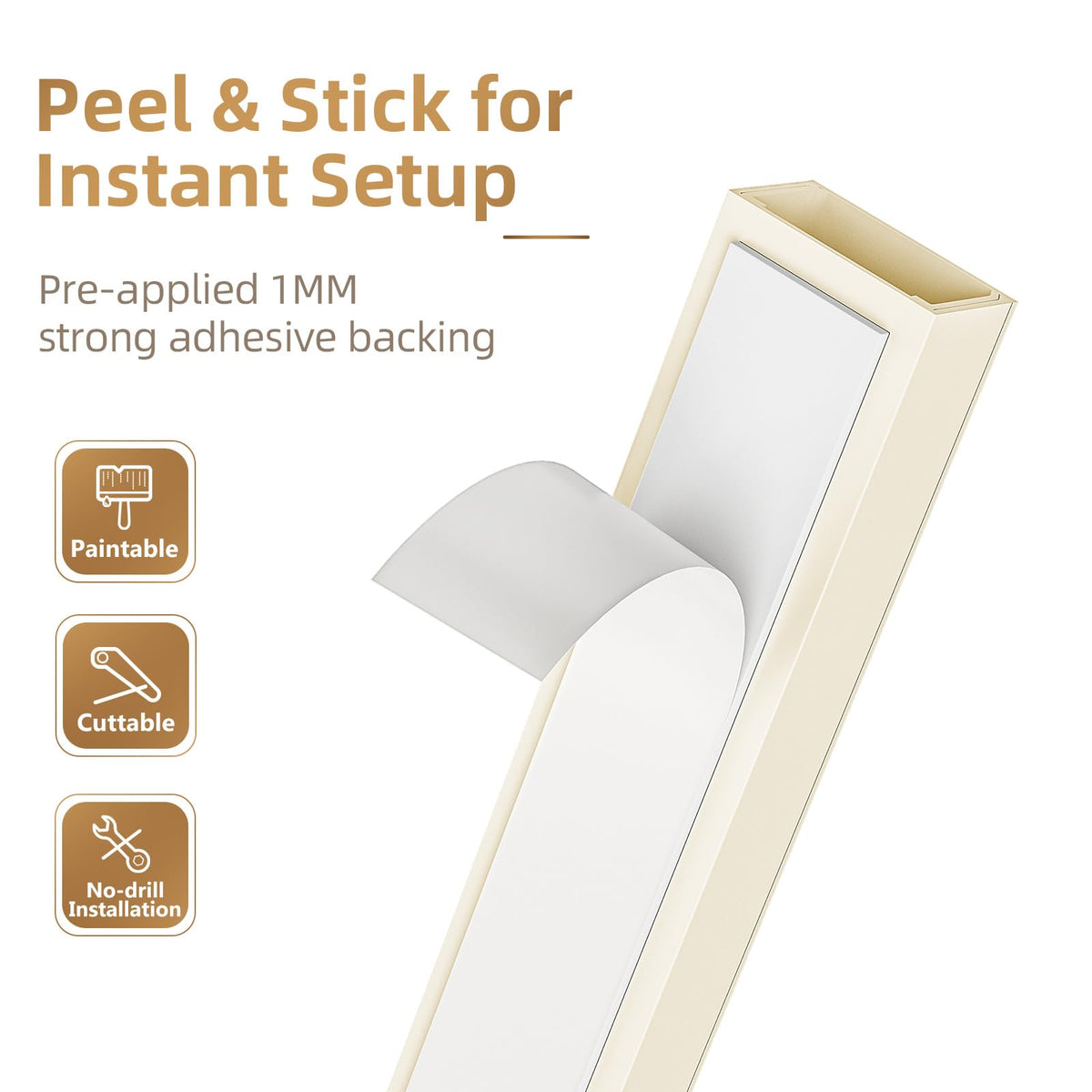 Delamu beige cord hider hides 2-3 wires for a cleaner AV setup